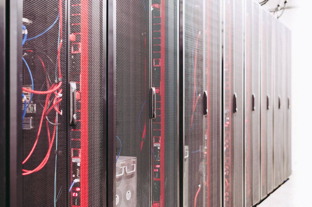 Data centre server racks with network cabling used by an Edinburgh IT company