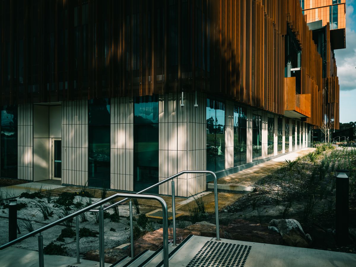 Modern law firm office building with large windows