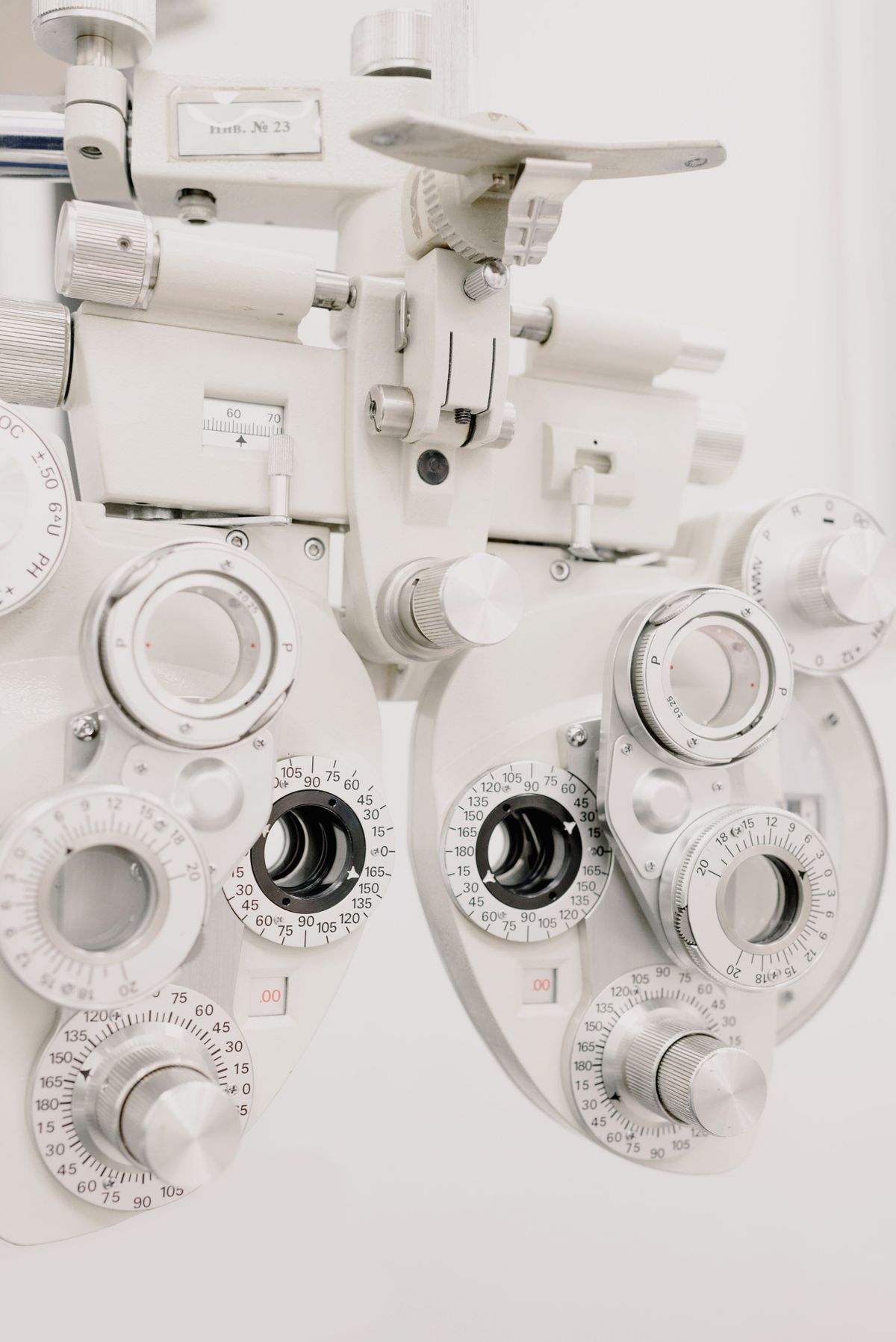 Modern phoropter device used for eye examinations in an ophthalmology clinic